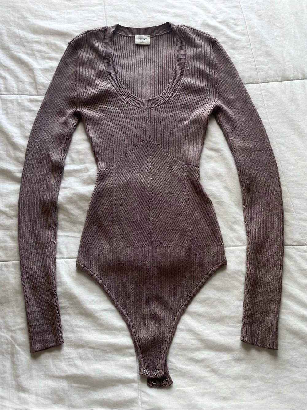 Abercrombie Taupe Scoop Neck Ribbed Long Sleeve Bodysuit Small Neutral Chic